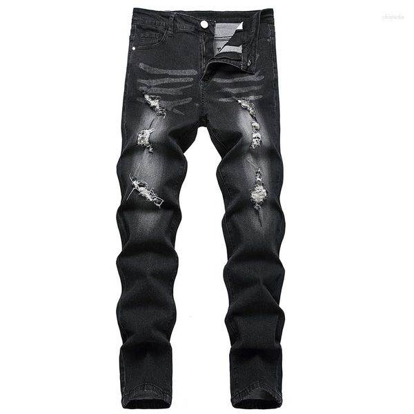 Cerniera per jeans da uomo per moda maschile casual cotone dritto taglia grande uomo di marca Jean colore nero strappato