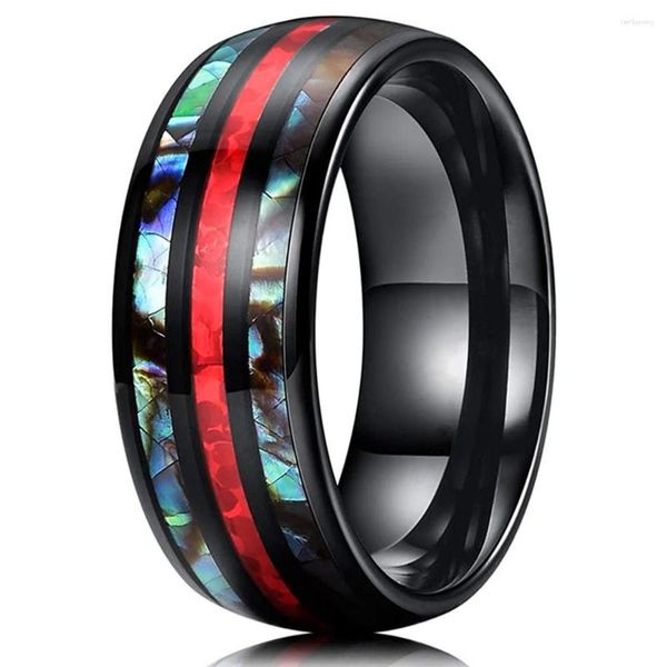 Hochzeit Ringe Mode 8mm Edelstahl Für Männer Inlay Rot Opal Und Abalone Shell Ring Verlobung Schmuck Jahrestag Geschenke