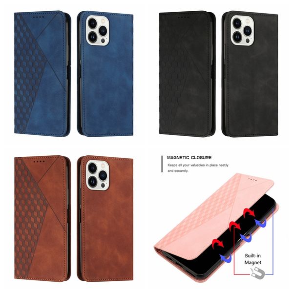 Custodia a portafoglio in pelle Skin Feel Cube per iPhone 15 Pro MAX Plus Samsung M14 S23 FE A25 Redmi 12 Note 12S Xiaomi POCO F5 Porta carte Flip Cover Diamond Suck Custodia magnetica