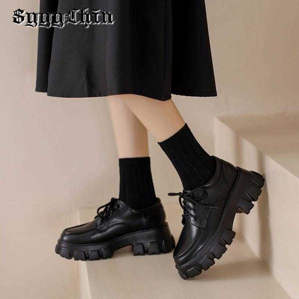 Sandálias Novas Femininas Mocassins Clássicos Plataforma Salto Chunky Preto Senhoras Pumps Feminino Mary Jane Derby Lolita Sweet Round Toe College Shoes J230806