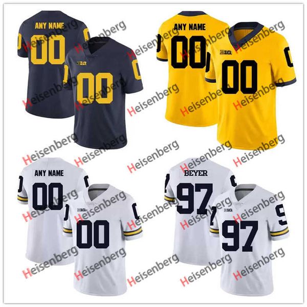 Camisas de futebol Wolverines personalizadas Michigan College qualquer número de nome bordado Camisa costurada de futebol juvenil tamanho masculino S-6XL