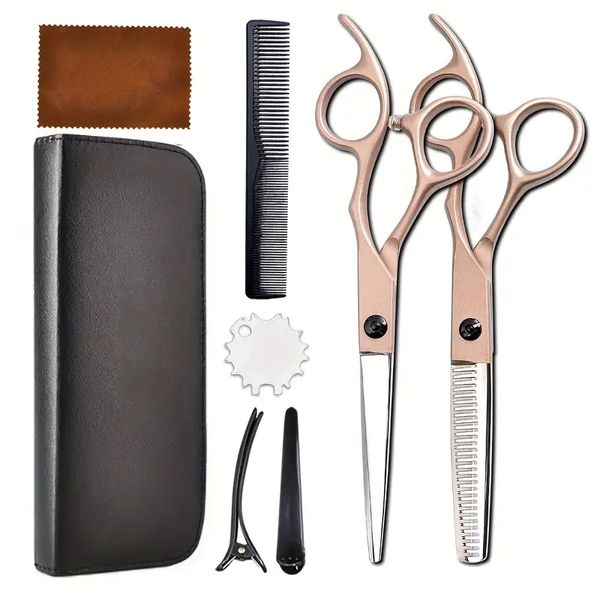 Set di forbici professionali per tagliare i capelli, kit di cesoie per sfoltire/tessurizzare i capelli, forbici da barbiere con bordo rasoio per uomo donna