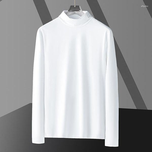 Magliette da uomo Bottoming Abbigliamento per uomo Primavera Autunno Moda Tinta unita Semi dolcevita T-shirt manica lunga Pullover bianco di alta qualità