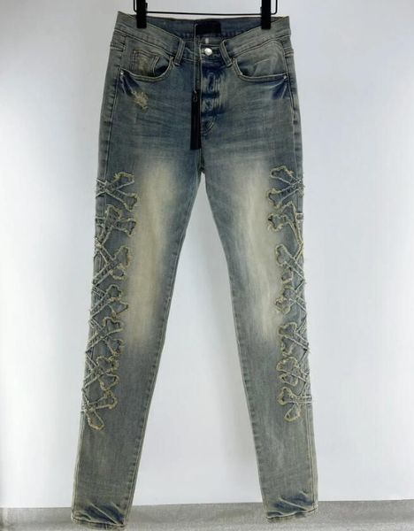 Trendige Marken-Retro-Hosen, gesteppte europäische Designer-Herrenjeans, faltbare, schmal geschnittene Jeans für Herren