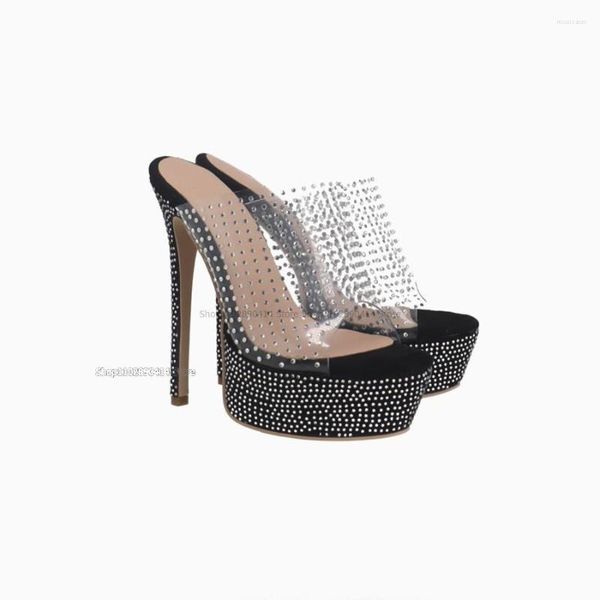 Тапочки прозрачная ПВХ хрустальная платформа Sippers Spilettos High Heels Shoes для женщин, открытых круглой мод
