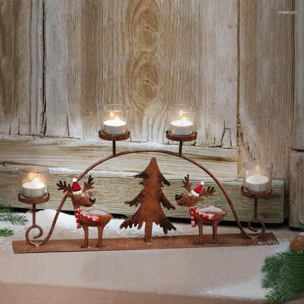 Castiçais Suporte de ferro com acabamento retrô Suporte para árvore de Natal Decoração de festa de alce