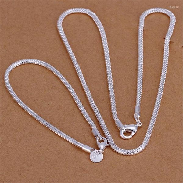 Halskette Ohrringe Set 3MM Schlangenknochenkette 925 gestempeltes Silber Armbänder Halskette für Frauen Mann Mode Party Hochzeit Weihnachten