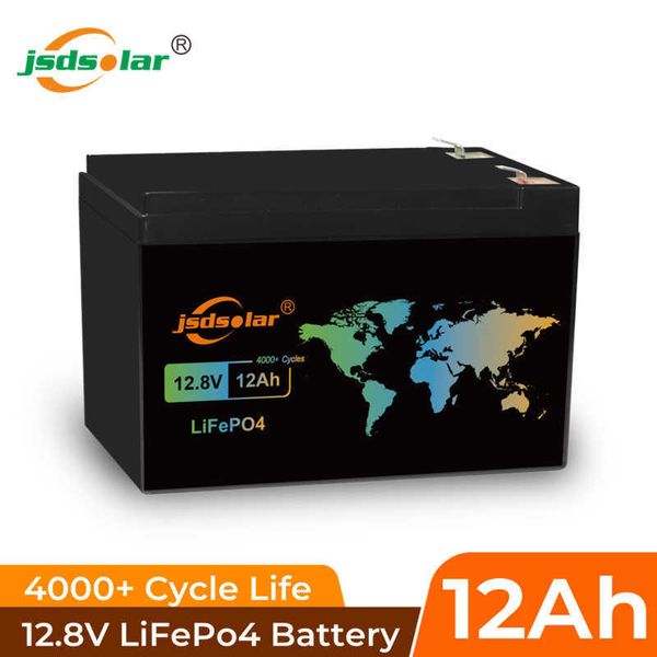 jsdsolar 12V 12Ah LiFePO4 Batteria 4000+ Cicli Built-in 15A BMS per Fish Finder Scooter Street Light CCTV Camera Toys Camping