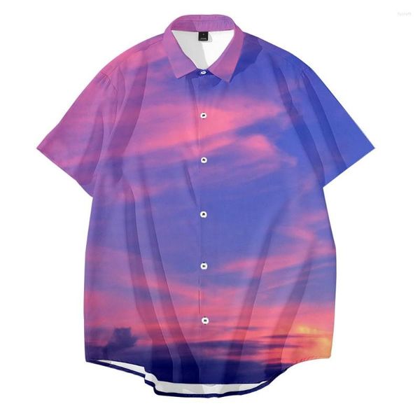 Erkekler rahat gömlekler mavi gökyüzü bulut erkek/kadınlar serin kısa kollu yaz 3d baskı camisa hawaii düğme gömlek tatil kolkukları büyük boy 5xl