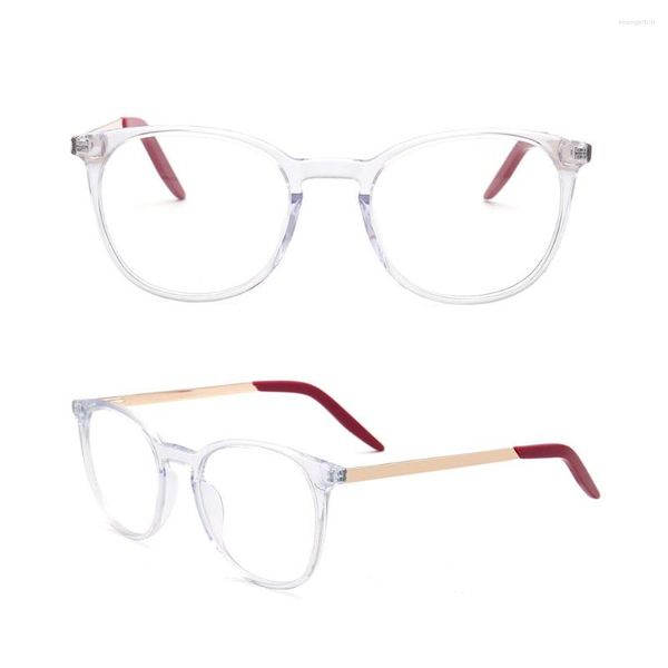 Armações de óculos de sol feminino Óculos redondos Armação óptica de acetato Armação masculina Retro Metal Óculos de grau Translúcido Vermelho claro