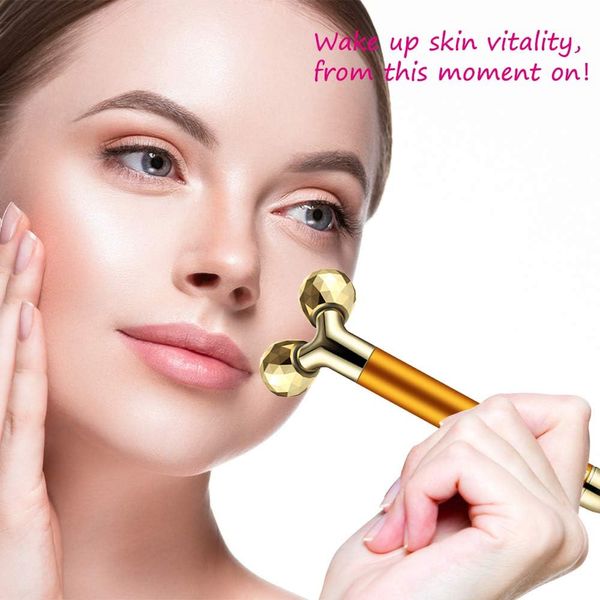 3D Roller Gold Wand 24K Beauty Wand V Facial Instrument Massage Wand Electric Beauty Instrument t Face Neck Massager Firming Anti-Aging