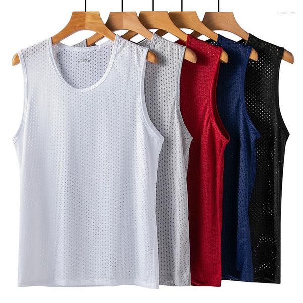 Männer Tank Tops Sommer Dünne Eis Seide Mesh Weste Slim Fit Fitness Übung Ärmelloses Basett-shirt