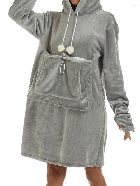 Damen-Nachtwäsche, gemütliches Flanell-Pyjama-Set für Damen mit Plüsch-Hoodie, Kängurutasche und langen Ärmeln – warme Loungewear für Winternächte