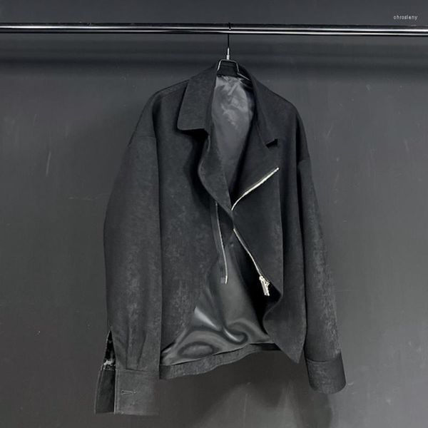 Мужские куртки ниша дизайн нерегулярная диагональная молния высокий качество 2024 модный осенний костюм Стильная элегантная одежда