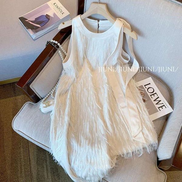 Vestido francês branco com borla sem mangas para mulheres verão temperamento sofisticado socialite halter saia