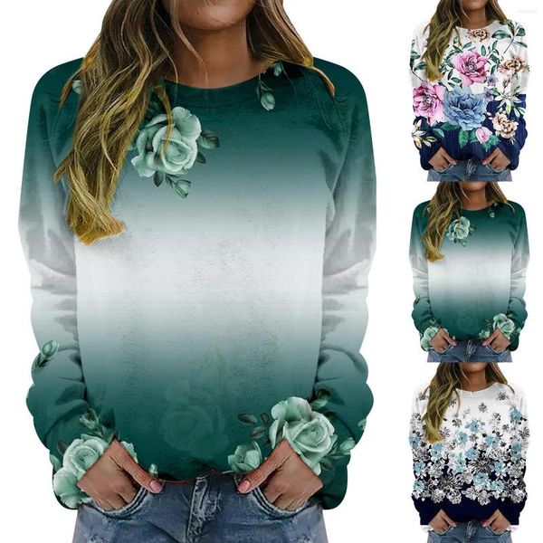 Kadın Sweaters Bayan Uzun Kol Üstleri Kadınlar İçin Koyu Tunik Yuvarlak Boyun Çiçek Baskı Külot Bluz