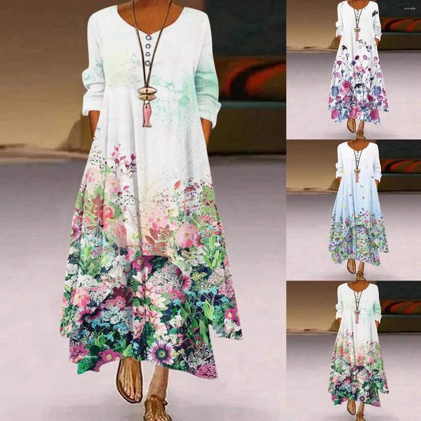 Abiti casual Moda Maxi Abito da donna Vestito estivo stampato floreale Manica lunga Boho Vestidos Abito allentato femminile