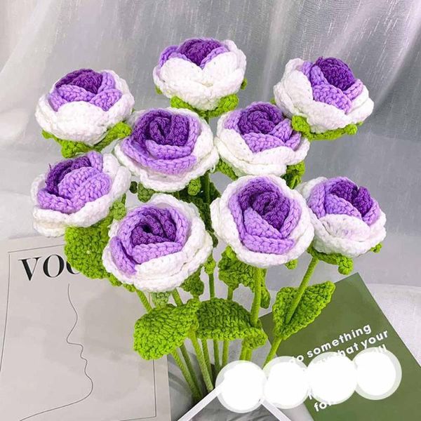 Decoratieve bloemen handgebreide boeketten handgemaakte gehaakte roos creatief cadeau Home Desktop Decor Valentijnsdag Moederdag