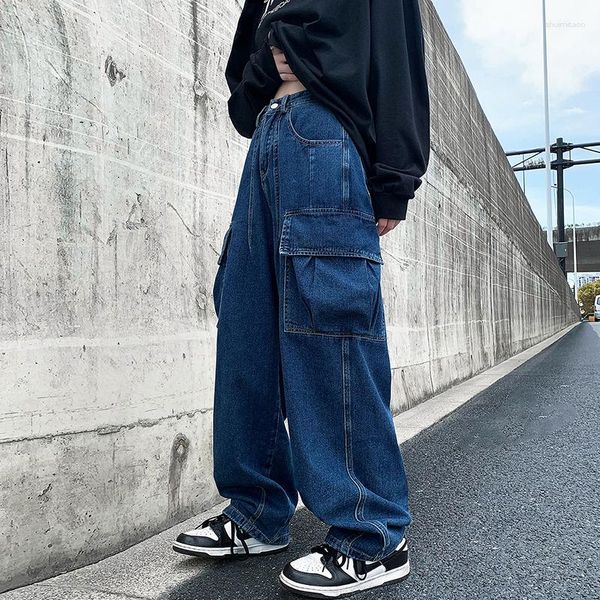 Jeans da uomo Larghi Cargo Tasca Grande Pantaloni Pantaloni Denim Maschili Pantaloni Gamba Larga Donna Casual Streetwear Hip Hop Harajuku 2023