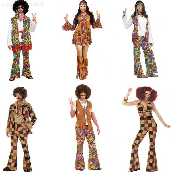 Traje do tema Retro 60s 70s Hippie Cosplay Carnival Halloween Come for Men Women Fancy Disfarce Clothing Party Fringed Native Night Club L230804