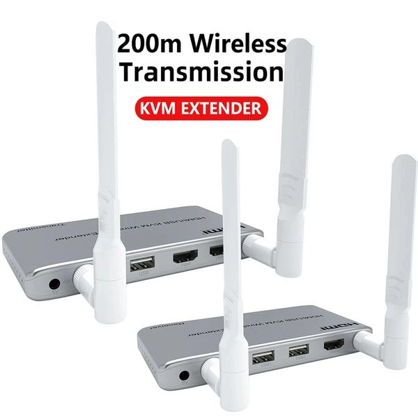 HDMI 200m KVM kablosuz genişletici vericisi ve kamera projektör dizüstü bilgisayar için IR ile 200m alıcı