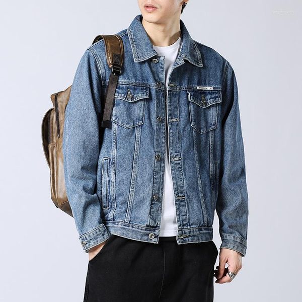 Herrenjacken, Retro-Jeansjacke für Herren, Kleidung, verwaschener Distressed-Jeansmantel, INS, modische Cargo-Freizeitkleidung, übergroße Oberteile, klassischer Herbst