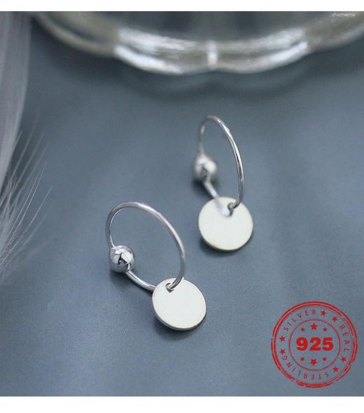 Creolen HOYON Mode Silber Ohrring S925 Original Schmuck Einfache Hip Hop Pendientes Mujer Frosted Runde Kreis Stud Für Frauen