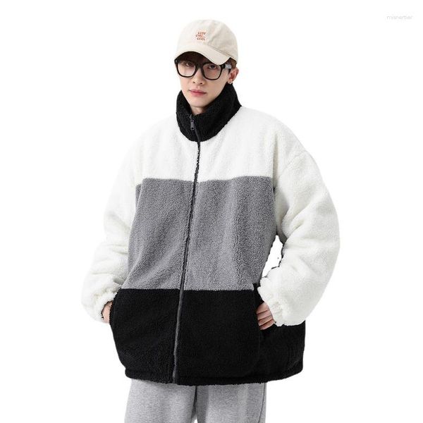 Giacche da uomo Giacca da uomo Moda coreana Parka in lana d'agnello Inverno Spesso caldo Patchwork College Unisex Bomber da baseball giapponese