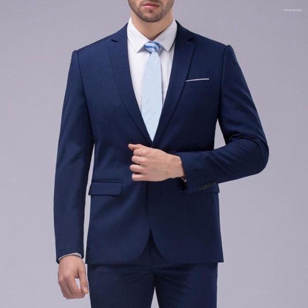 Herrenanzüge, 1 Set, trendiger Bräutigam-Anzug, super weich, Blazer, Hosen, Langarm, schlankmachend, reine Farbe, Taschen