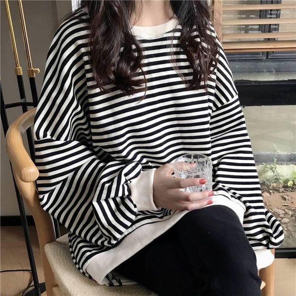 Damen Hoodies Pullover In Sweatshirts Frauen Frühling Herbst Lose Streifen Kleidung Für Teenager Frau Mode Sweatshirt Y2k Korea Stil