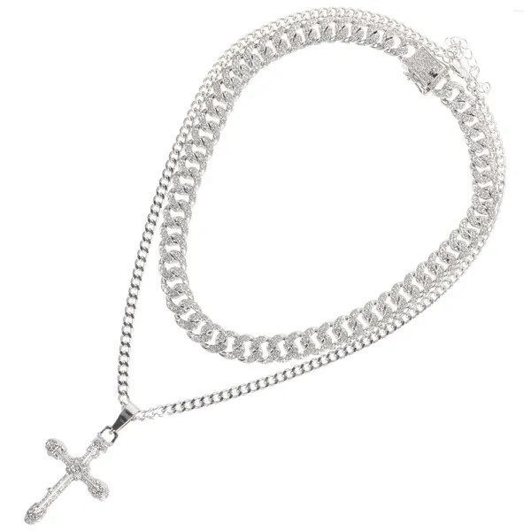 Halskette mit Anhänger, Halskette, Kreuzkette, geschichtet, Herrenschmuck, christliche religiöse Geschenke, Tagesaussage, breiter S-Vaterhals, minimalistisch