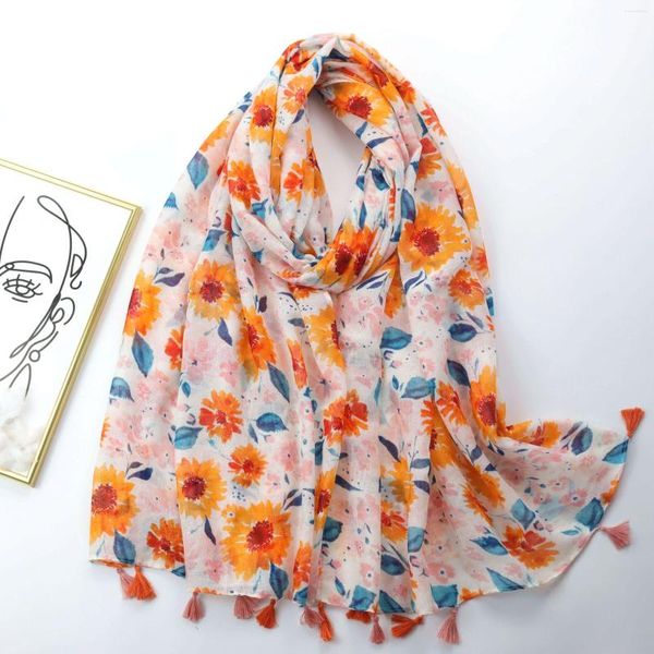 Sciarpe Sciarpe con stampa floreale per donna Scialle a fiori leggero Avvolge Accessorio da viaggio primaverile Sciarpa testa di cotone Bandana Estate