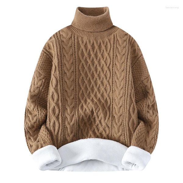 Männer Pullover Winter Herren Fleece Rollkragenpullover Männer Stricken Pullover Gestrickte Warme Casual Pullover