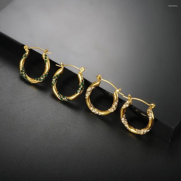 Orecchini a bottone Fashion Croissant Chunky Hoop per le donne Splendidi gioielli in acciaio inossidabile con zirconi a cerchio intrecciato