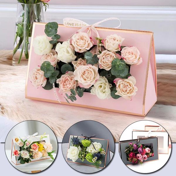 Caixas de flores decorativas portáteis para embrulho de papel dobrável florista caixa de embalagem para decoração de embrulho de presentes de aniversário de casamento