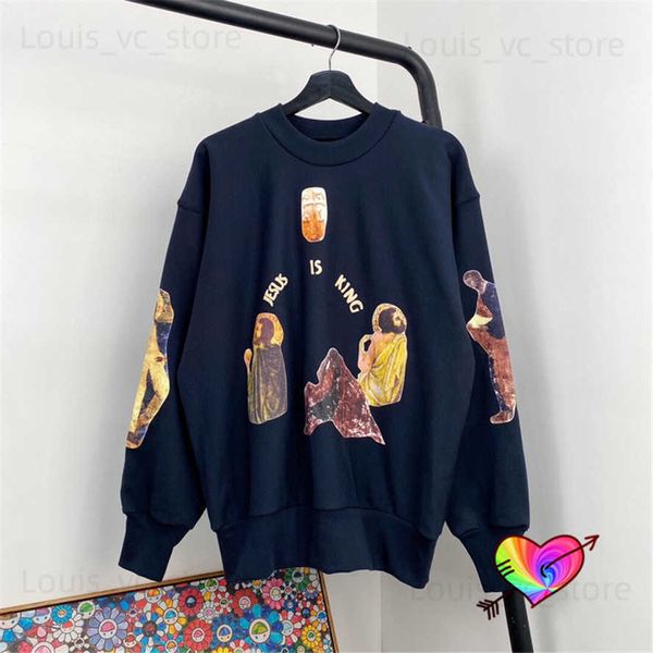 Colored Ink Image Jesus Is King Moletom Masculino Feminino Moletom Com Capuz Gola Redonda 2022 Hip Hop Ye Manga Comprida T230806