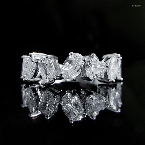 Cluster Rings Springlady 925 Серебряное серебряное серебро овальное сердце