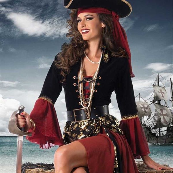 Costume tema costume ataullah femminile pirata capitano vieni di ruolo di Halloween giocando al cosplay abito da donna medoval gothic