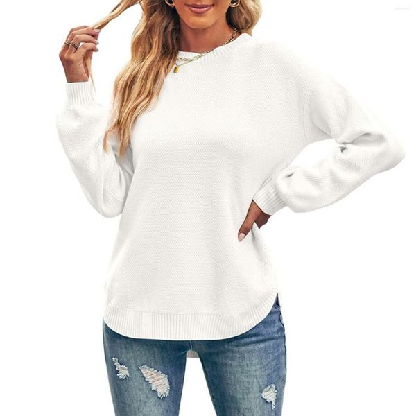 Kadın Sweaters Uzun Balon Kollu Mürettebat Boyun Süveteri Üstleri Örgü Yumuşak Pullover Jumper Pamuk Sweatshirt Çeyrek Zip Erkekler