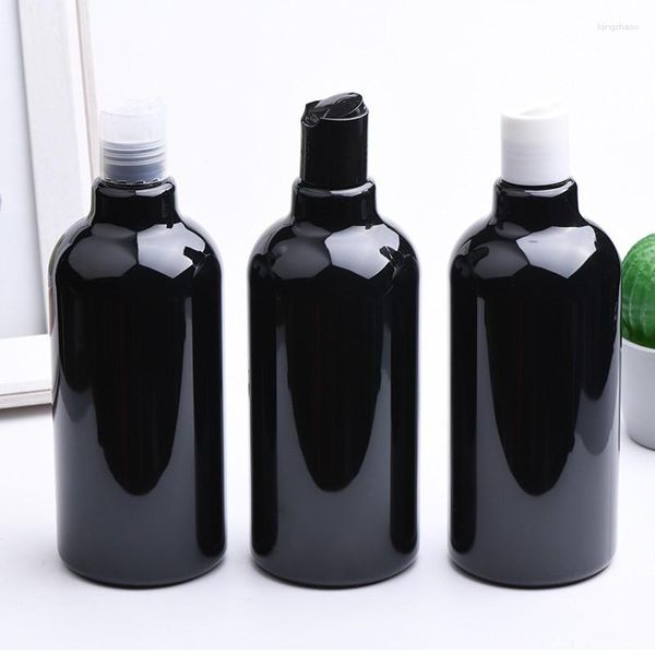 Lagerflaschen 1 Stück 500 ml leere schwarze kosmetische Lotionsflasche mit Scheibenkappen Shampoo Kunststoffbehälter Flüssigseife Verpackung PET