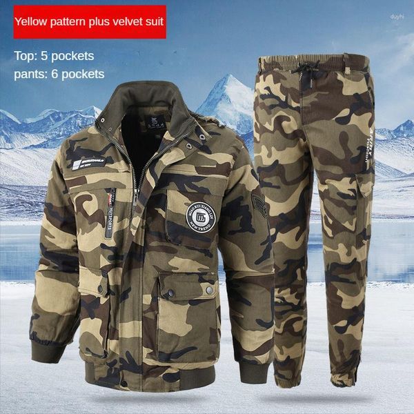 Agasalhos masculinos Roupas de camuflagem Outono Reparação de automóveis Terno de trabalho de construção à prova de frio à prova d'água Inverno Pelúcia Algodão engrossado