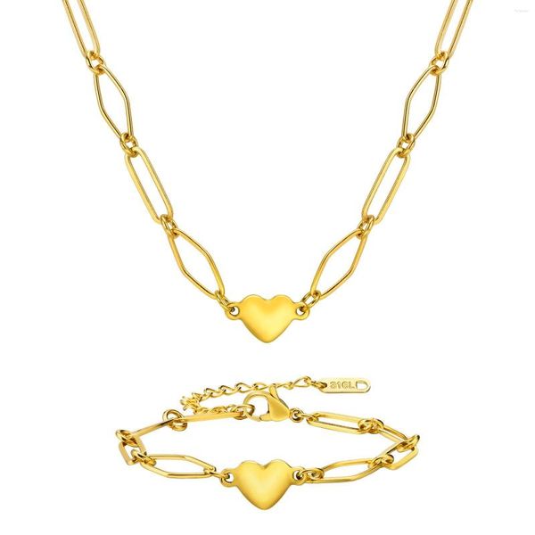 Pulseiras de elo corrente de aço inoxidável com pingente de coração pulseira para mulheres meninas ajustável banhado a ouro 14k