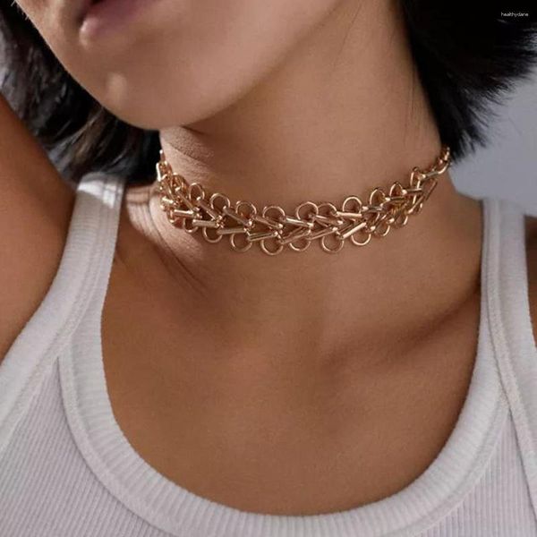 Girocollo color oro doppio strato collane ad anello aperto per le donne collana con colletto in metallo in lega di moda regalo per feste di gioielli punk