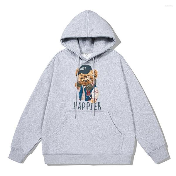 Herren Hoodies Baseball Uniform Brille Teddybär Straße Hoodie Männer Winter verdicken warme Kleidung Baumwolle Marke Sweatshirt Fleece lose Kapuze