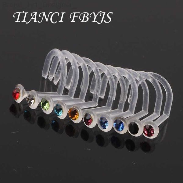 Anelli al naso Borchie Clear Bioplast Flessibile Acrilico Naso Vite Anello Stud Piercing Fermo Viti Gemma Piercing Cristallo Bar Anello Colorato L230806