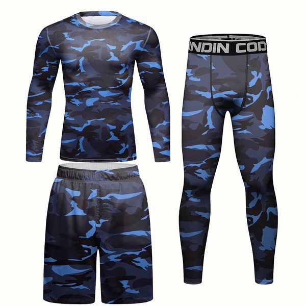 Fato de Treino Masculino 3pcs Impressão Digital Personalizado Camuflagem Rash Guard Conjunto Compressão Jiu Jitsu Camiseta MMA Muay Thai Roupa de Treino Terno 230804