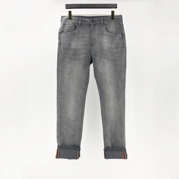 Jeans masculino de cintura média com bordados engraçados Design de estampas Calças jeans Marcas de luxo Clássicos da moda Calça cinza retrô