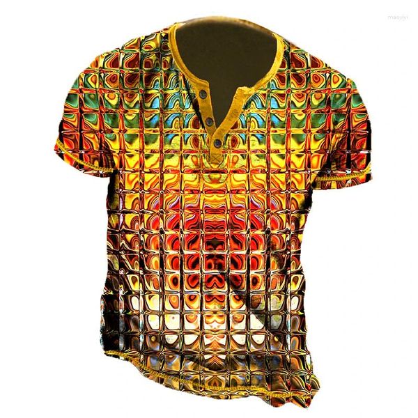 Camisetas masculinas com padrão gradiente roupas impressão 3D ao ar livre diariamente manga curta botão moda top