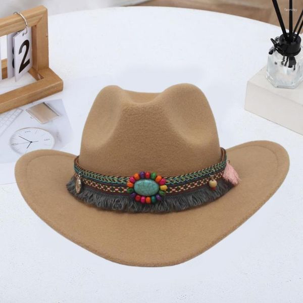 Berets Женская шляпа федора модный этнический стиль с бусин