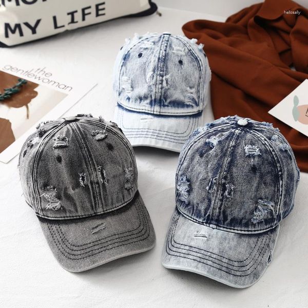 Bonés De Bola Vintage Wash Denim Boné De Beisebol Masculino Casual Lavado Antigo Buraco Jean Em Branco Snapback Chapéu Feminino Hip Hop Osso